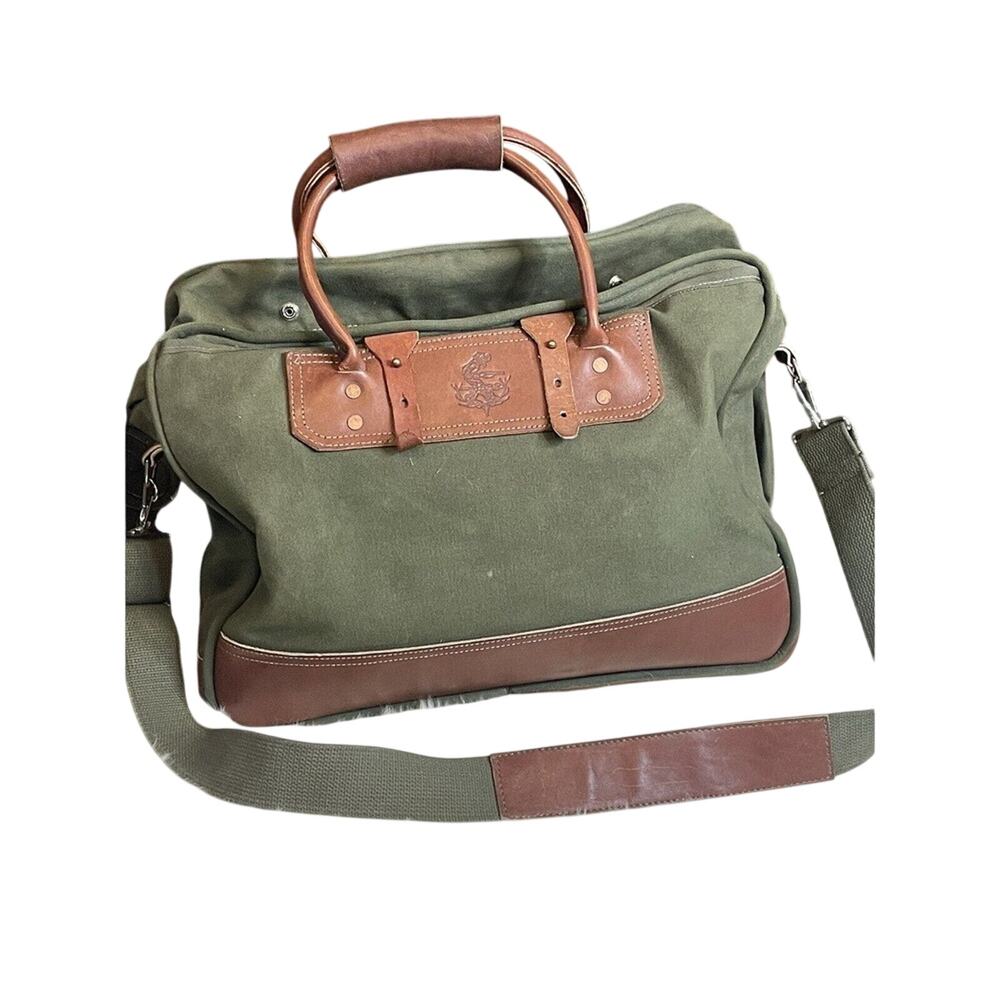 Vintage Army Green With Brown‎ Leather Trim Duffle Bag